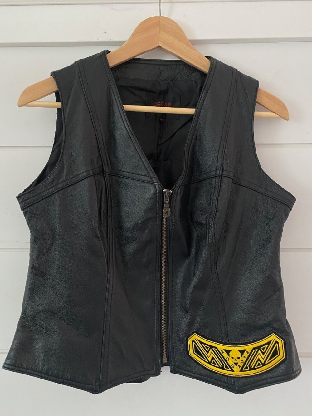 Vintage Oscar Leopold Black Leather Motorcycle Vest Size M - Harley Davidson